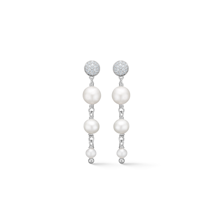 Mads Z Dome Silver Earrings with Cultural Pearls & White Topaser