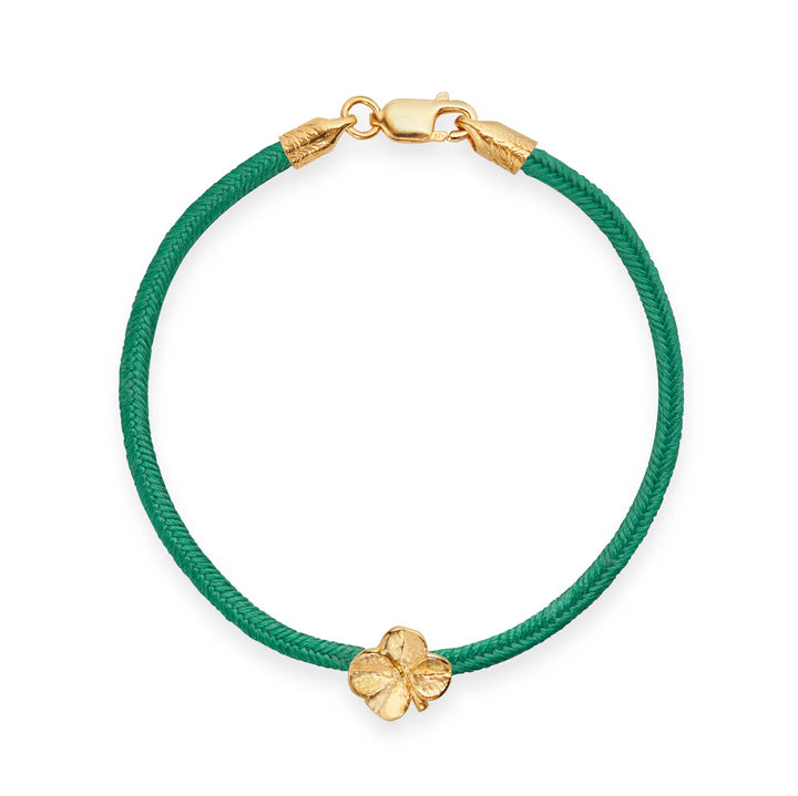 Flora Danica Four Leaf Clover Silk Bracelet Dark Green - Gold Plated