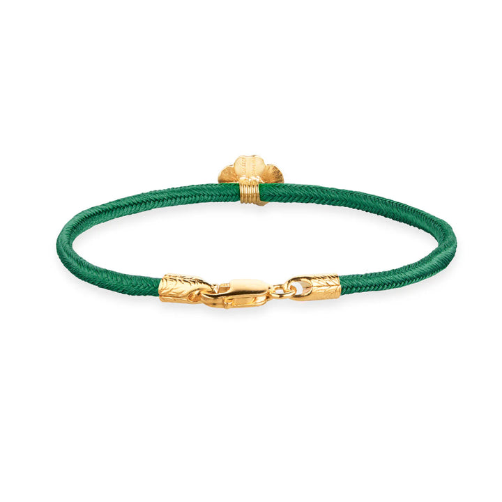 Flora Danica Four Leaf Clover Silk Bracelet Dark Green - Gold Plated