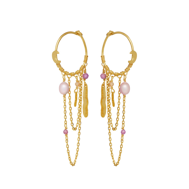 Moonstone Indie Hoops Gold Plated w. Chains