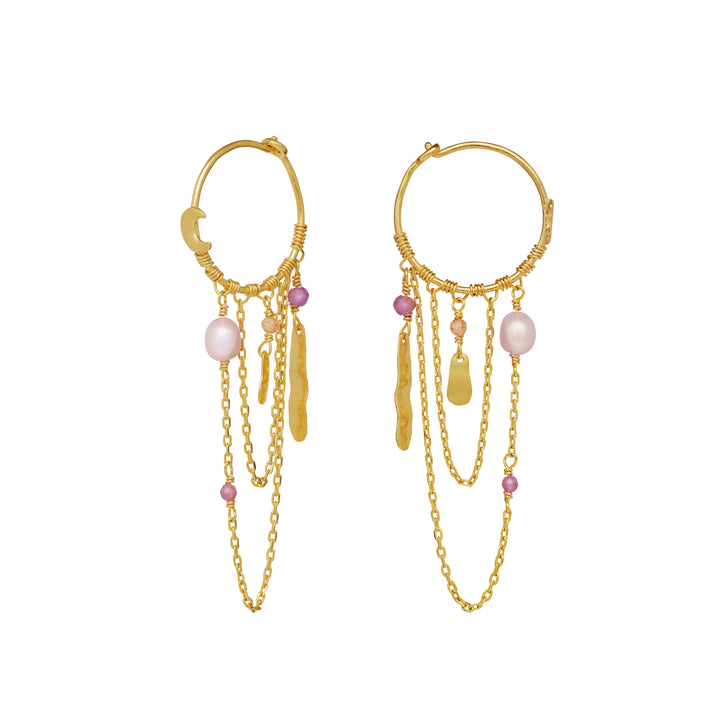 Moonstone Indie Hoops Gold Plated w. Chains