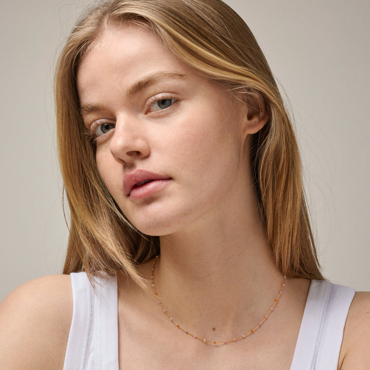 Enamel Lola Necklace - Blush in Golded Silver