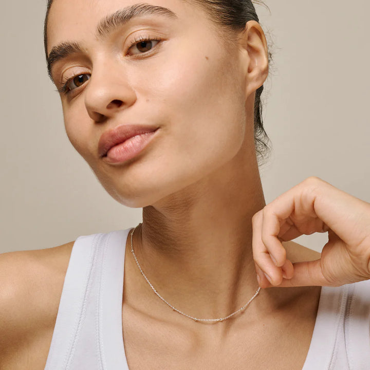 Enamel Beaded chain necklace in silver