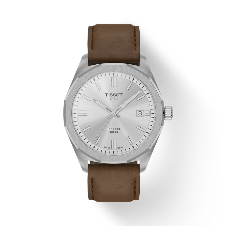 TISSOT PRC 100 SOLAR QUARTZ 39MM BROWN LEATHER STRAP
