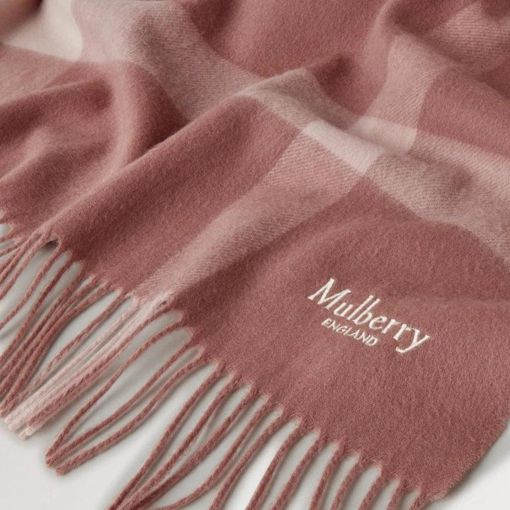 Mulberry Large Check Merino Wool Scarf Autumn Rose & Powder Rose Merino Wool - Tørklæder - VS4295/889J645