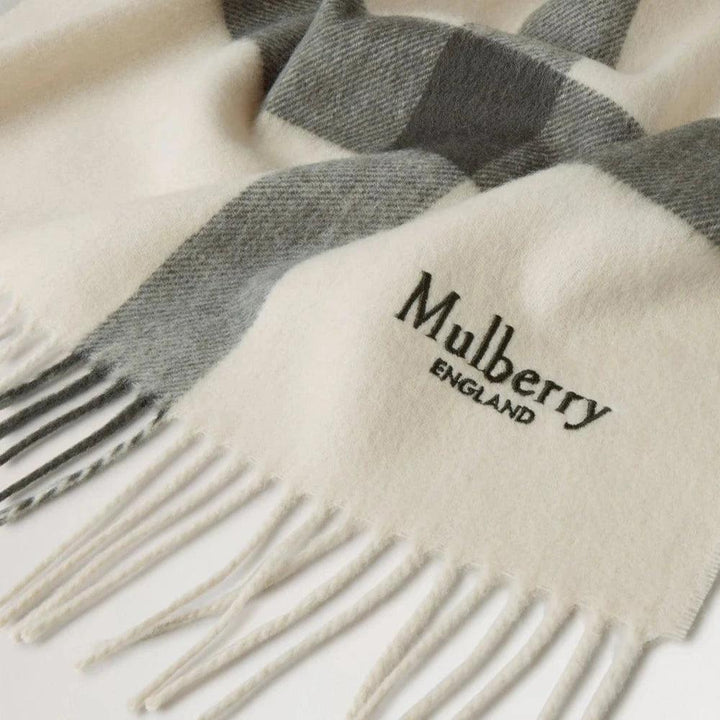 Mulberry Large Check Merino Wool Scarf Eggshell & Olive Merino Wool - Tørklæder - VS4295/889W563