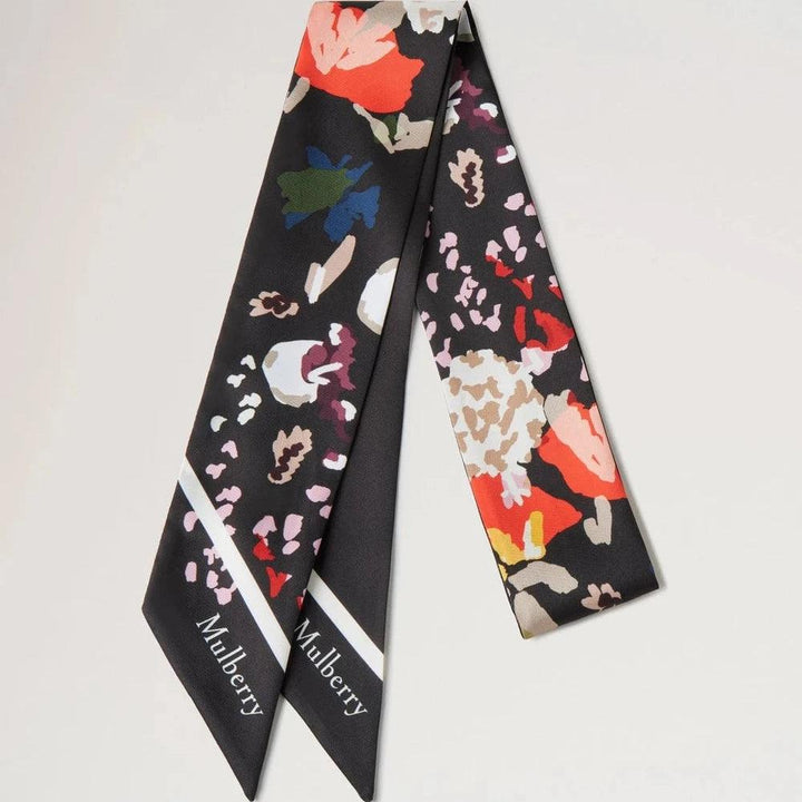 Mulberry Skinny Scarf - Winter Floral Black Recycled Polyester - Tørklæder - VS4836/095A100