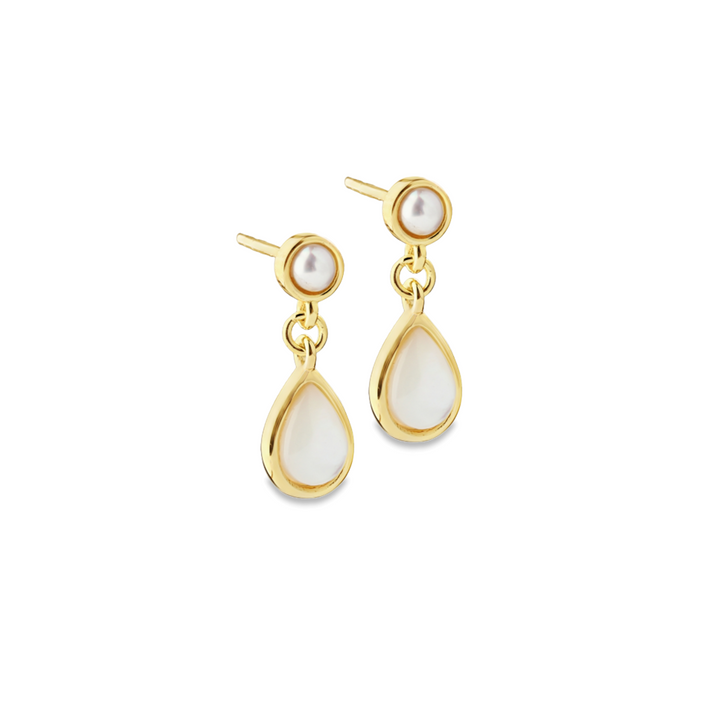 Aqua Dulce Celestia Pearl Drop Earrings In Gold Plated Silver