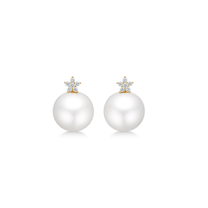 Mads Z 14kt Celeste earpieces with Cultural Pearl and 0.14ct W.SI
