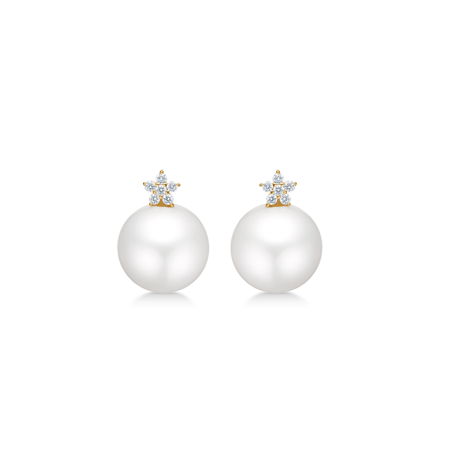 Mads Z 14kt Celeste earpieces with Cultural Pearl and 0.14ct W.SI