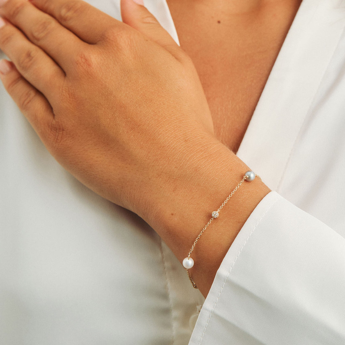 Mads Z Stella Bracelet in 14 kt. Gold with Pearls & Zirconia 