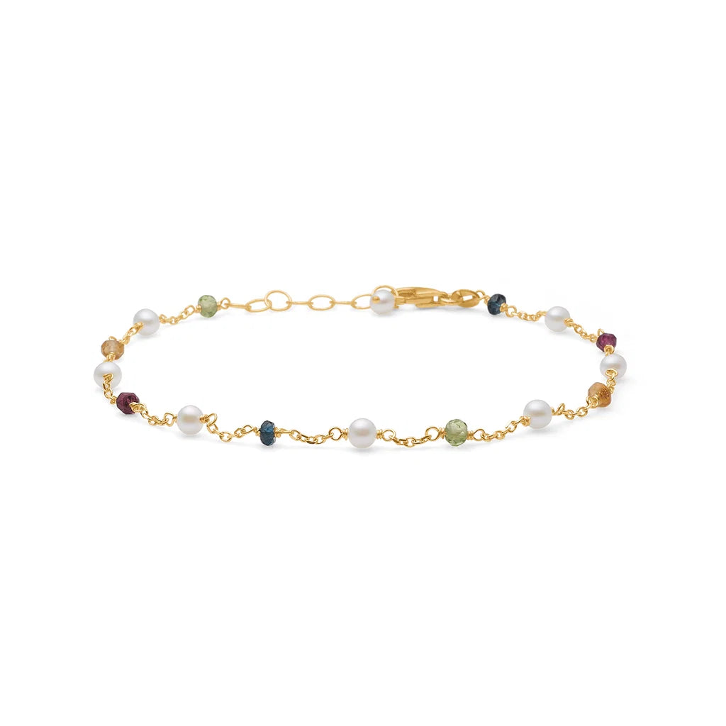 Mads Z Blossom Bracelet in 14 kt. Gold w. Peridot & Pearls 