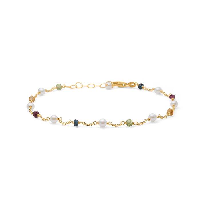 Mads Z Blossom Bracelet in 14 kt. Gold w. Peridot & Pearls 