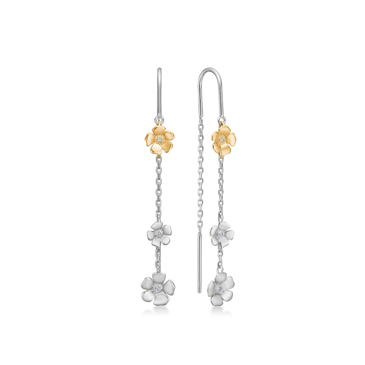 Mads Z Silver Fleur Earrings with 14kt Gold and 0.025ct W.Si 