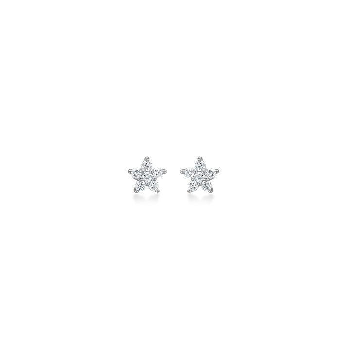 White gold stud earrings with hexagonal design and sparkling diamonds, front view
