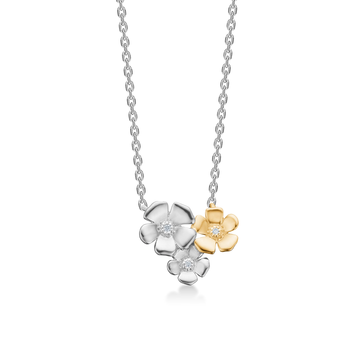 Mads Z Silver Fleur Necklace with 14kt Gold and 0.011ct W.Si 