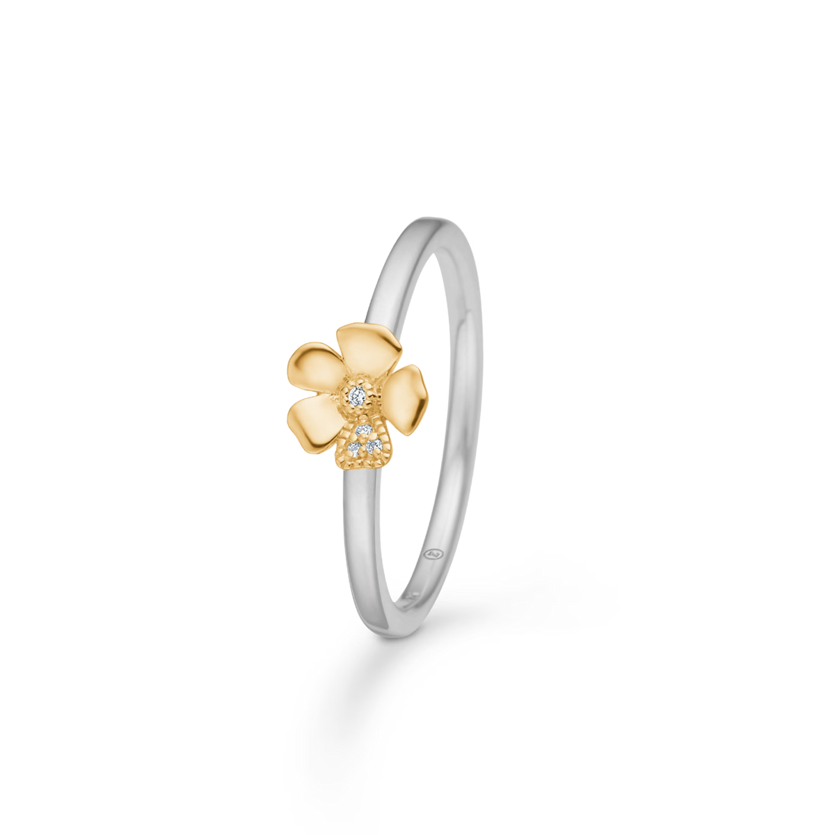 Mads Z Silver Fleur Ring with 14kt Gold and 0.014ct W.Si 