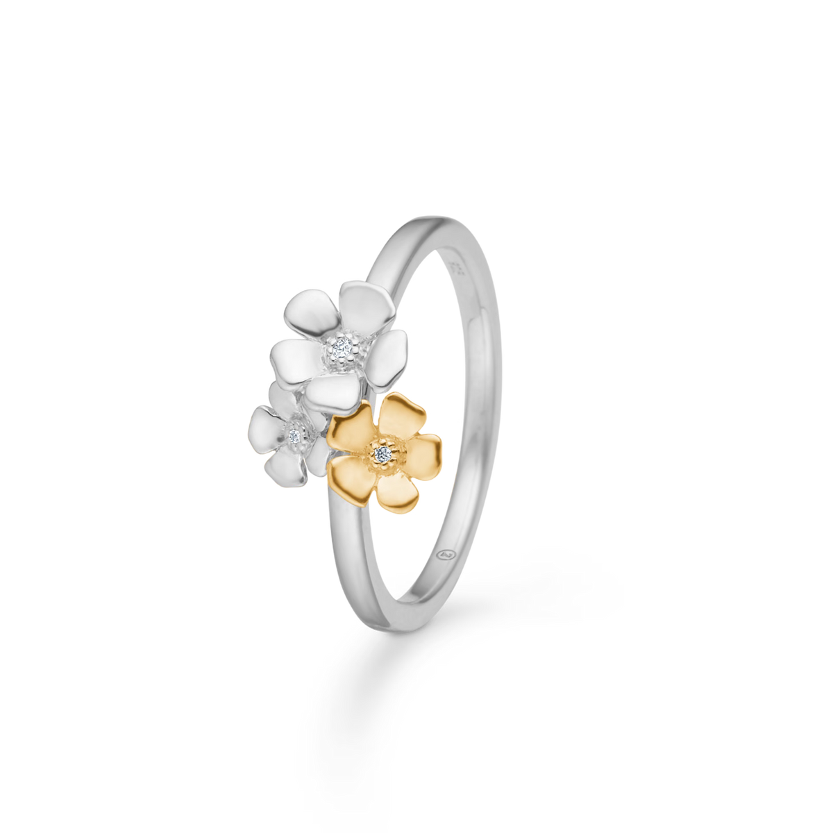 Mads Z Silver Fleur Ring with 14kt Gold and 0.012ct W.Si 
