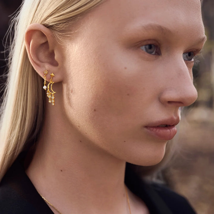 Maanesten Lumi Gold-Plated Dangle Earrings with Moon & Shooting Star – product image 2