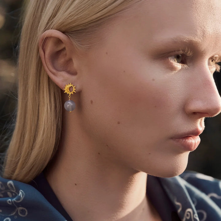 Maanesten Lulani Gold-Plated Earrings with Grey Agate – product image 2