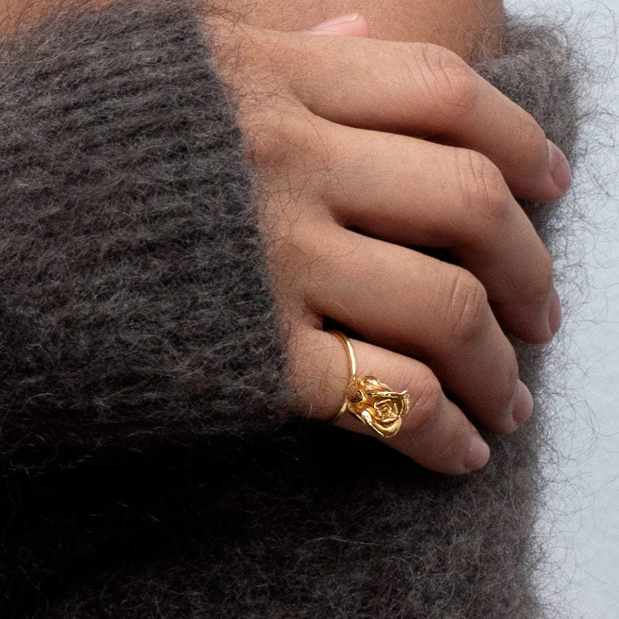 Flora Danica Rose Statement Ring Gold Plated