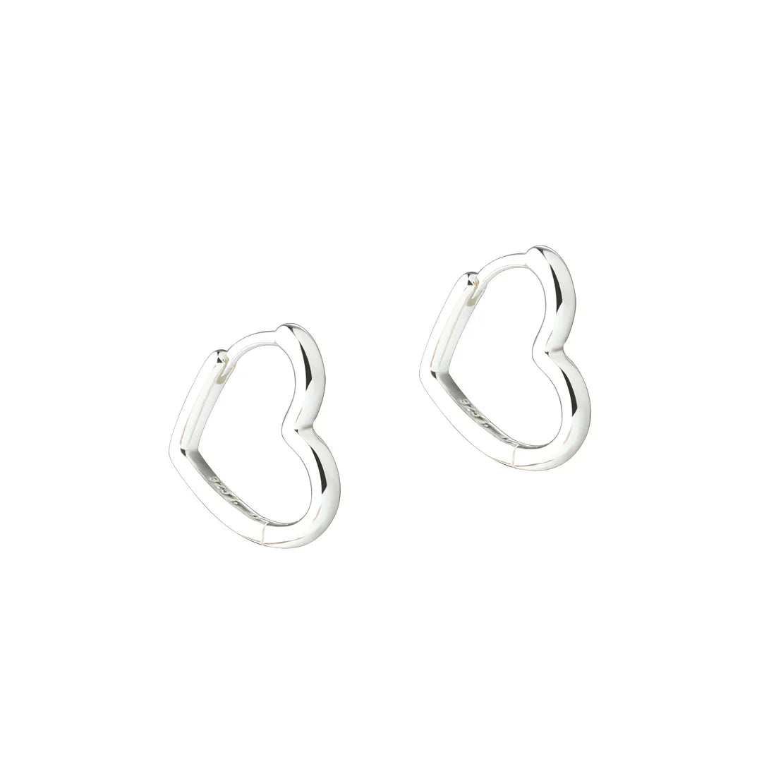 Silver earrings, heart-shaped design, front view, simple and elegant style