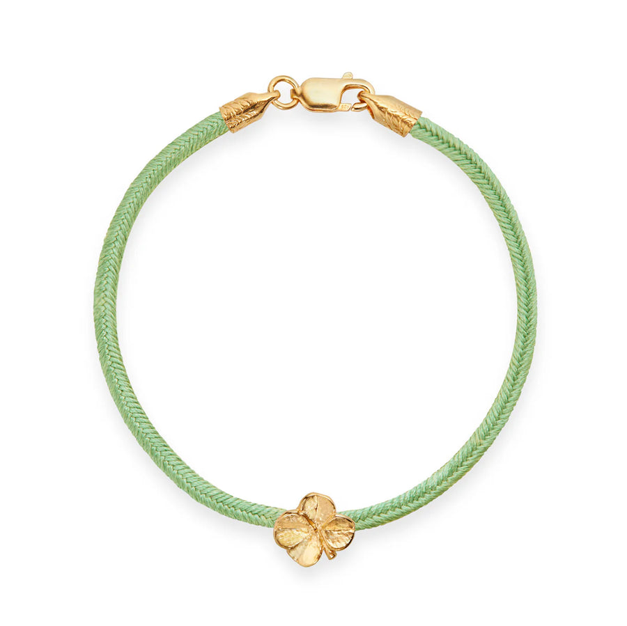 Flora Danica Four Leaf Clover Silk Bracelet Light Green - Gold Plated