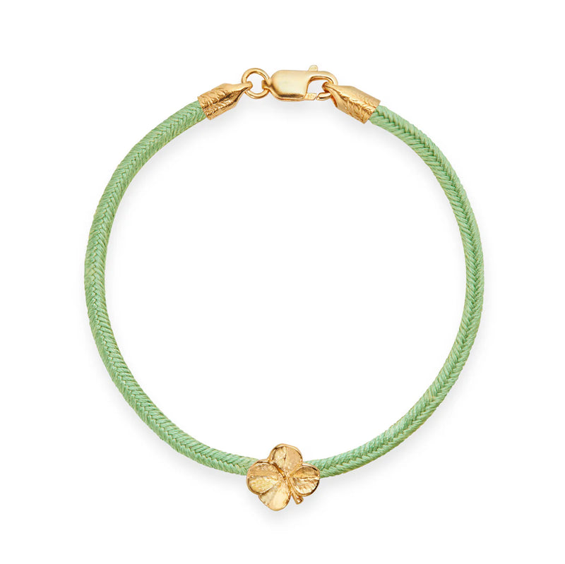 Flora Danica Four Leaf Clover Silk Bracelet Light Green - Gold Plated