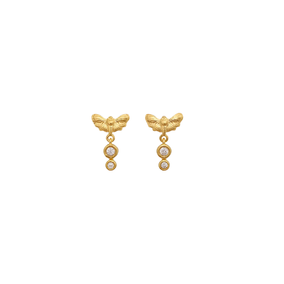 Maanesten Clio Gold-plated Earrings with Moths & White Zirconia 
