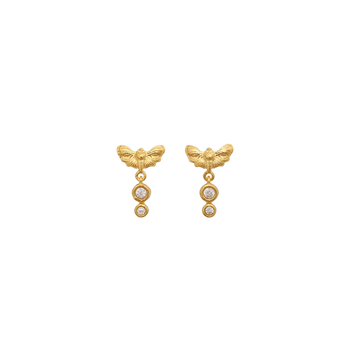 Maanesten Clio Gold-plated Earrings with Moths & White Zirconia 