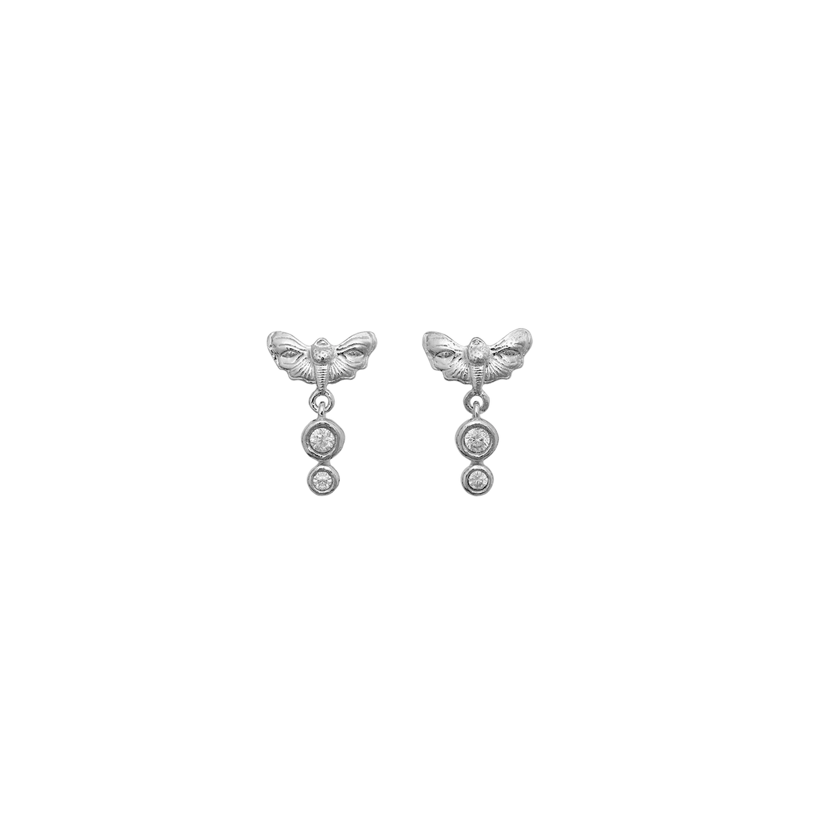 Maanesten Clio Silver Earrings with Moths & White Zirconia 