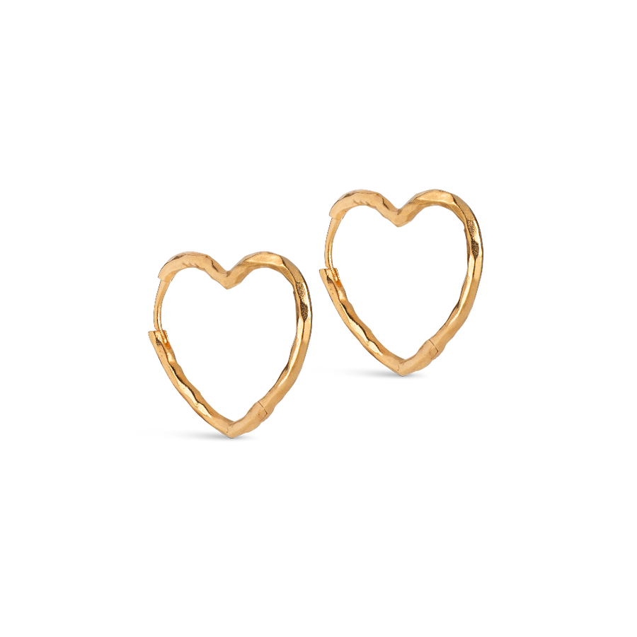 Enamel Organic Heart Medium Hoops In Gold Plated Silver