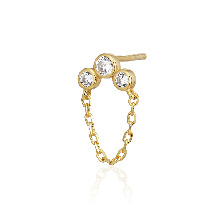 Alura Copenhagen Eclipse Single Earring – Gold-Plated with Double Chain & Zirconia 