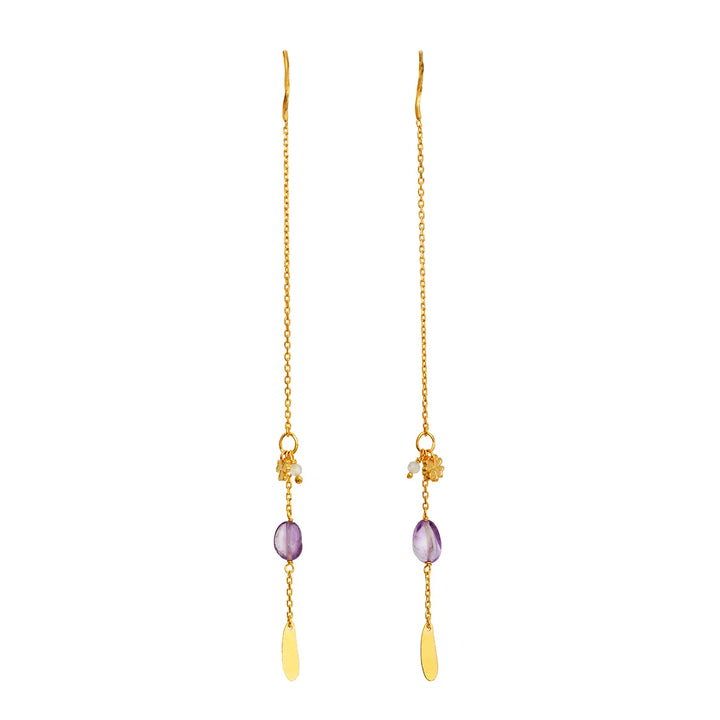 Maanesten Emmeline Gold-Plated Earrings with Prehnite & Amethyst 