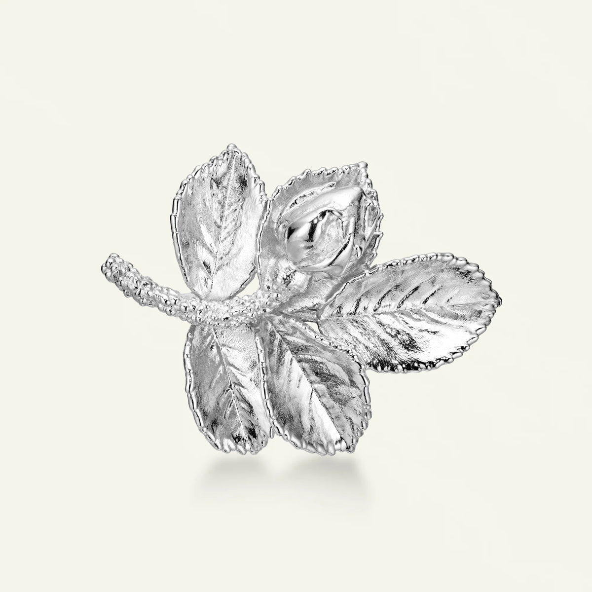 Flora Danica Rose Leaf Silver Brooch – 907.ROS-BRO-S