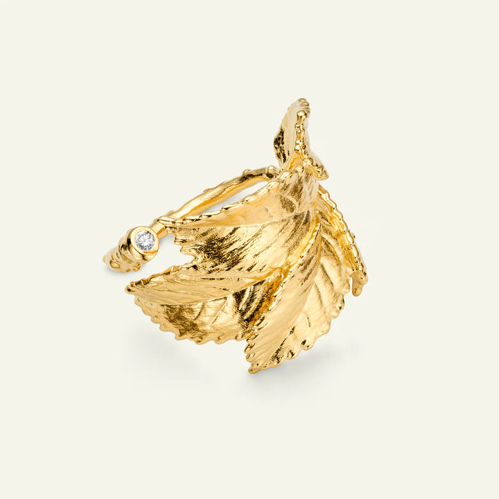 Flora Danica Rose Leaf Statement Ring With Diamond