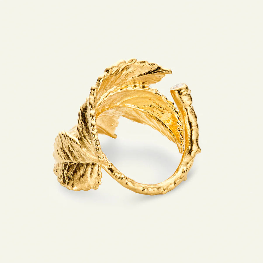 Flora Danica Rose Leaf Statement Ring With Diamond