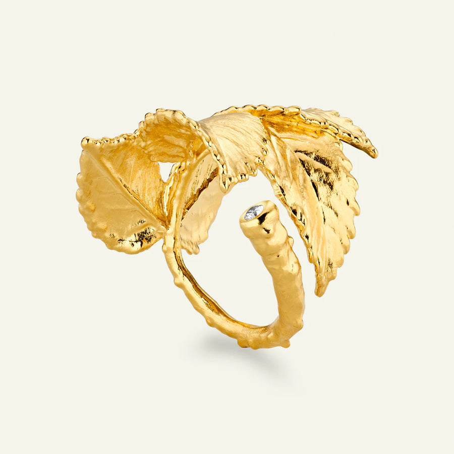 Flora Danica Rose Leaf Statement Ring With Diamond
