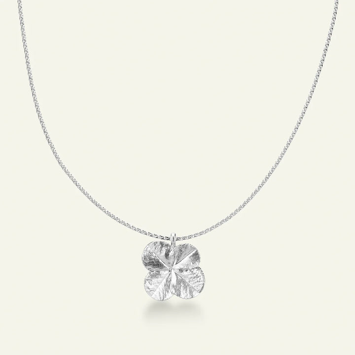 Flora Danica Clover Statement Necklace with Large Pendant in Silver 
