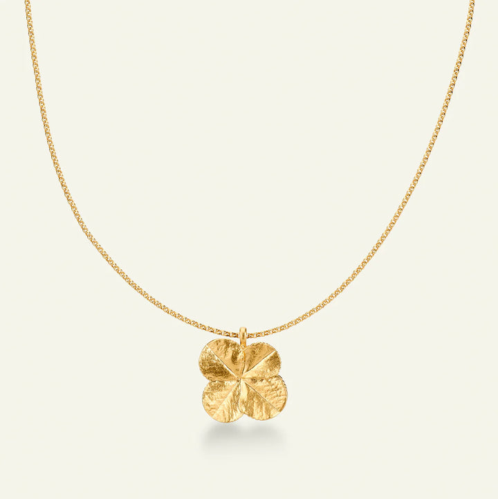 Flora Danica Four-Leaf Clover Statement Necklace with Large Pendant Gold-Plated 
