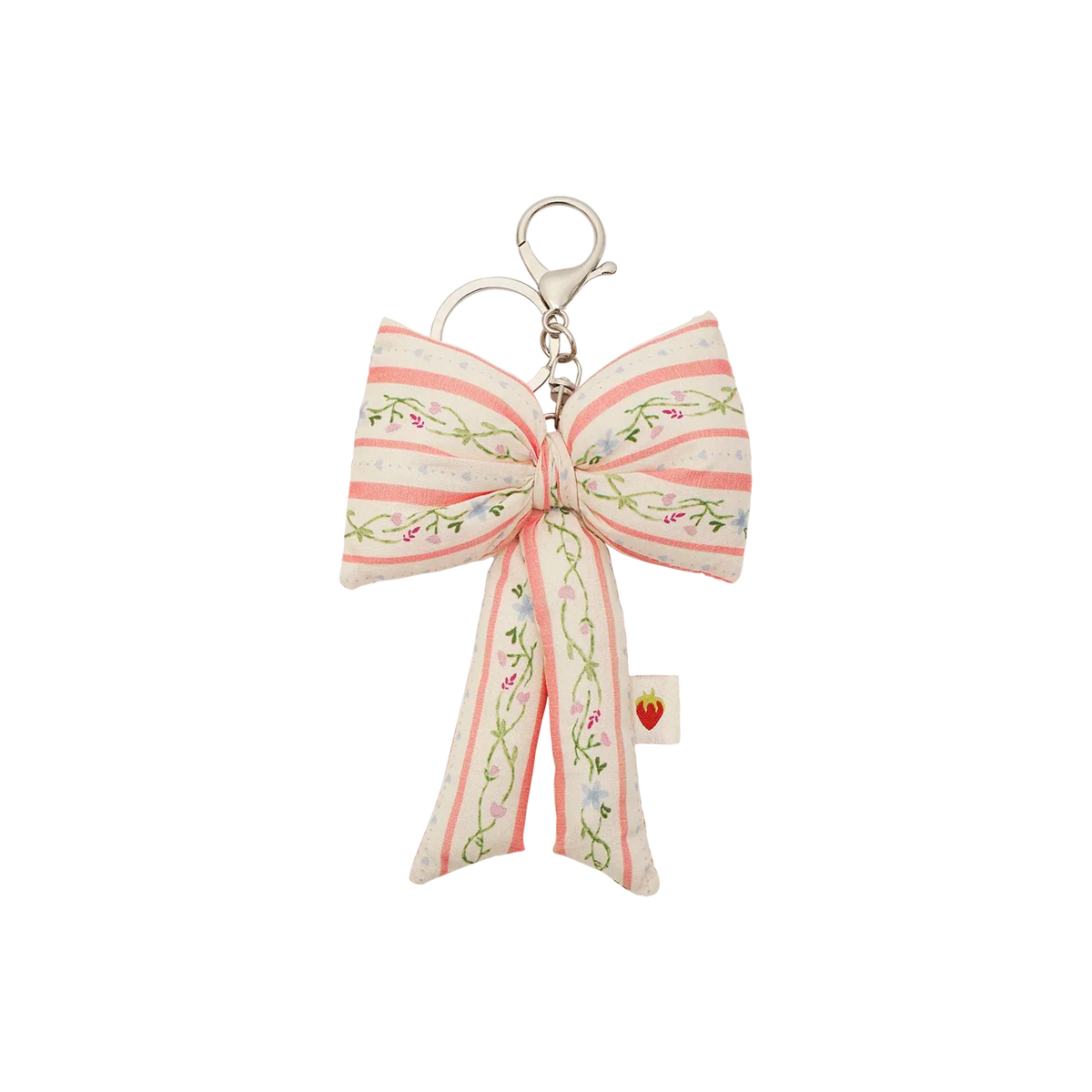 Fabric Bow Keychain Summer Stripes Peach