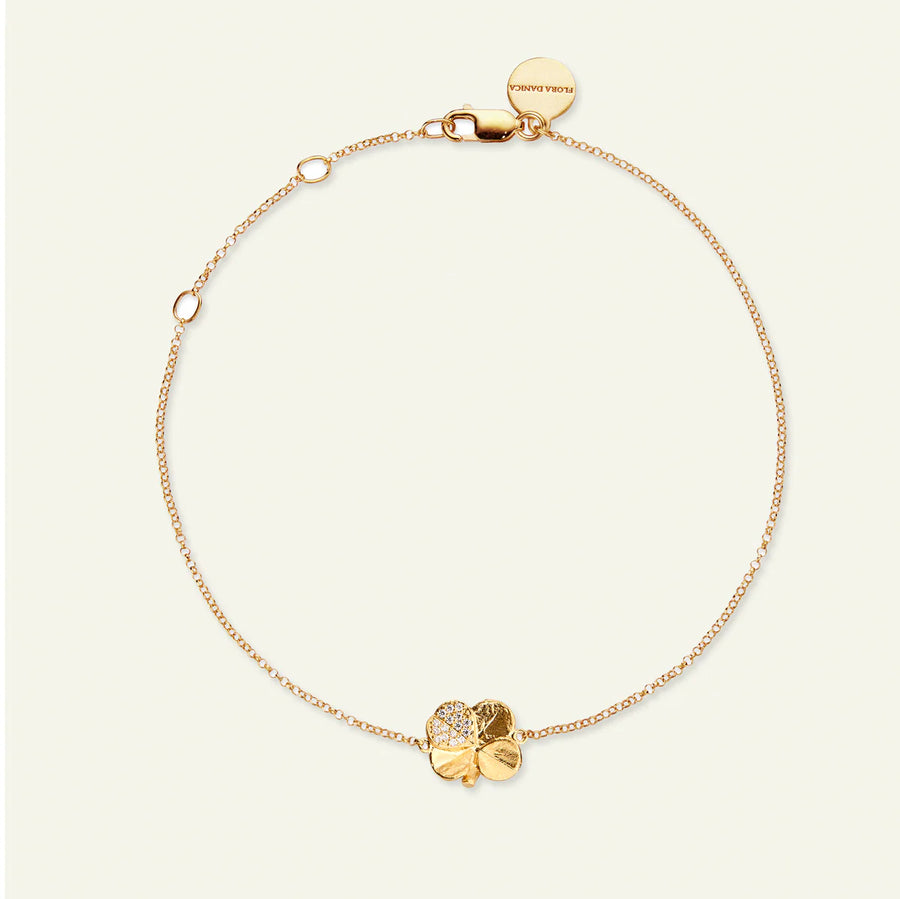 Flora Danica Four Leaf Clover Bracelet Pavé Gold Plated