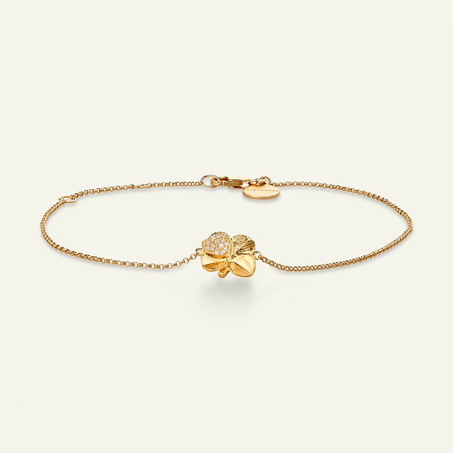 Flora Danica Four Leaf Clover Bracelet Pavé Gold Plated