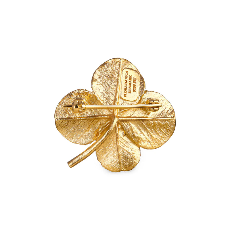Flora Danica Four Leaf Clover Brooch With Pavé Gold Plated