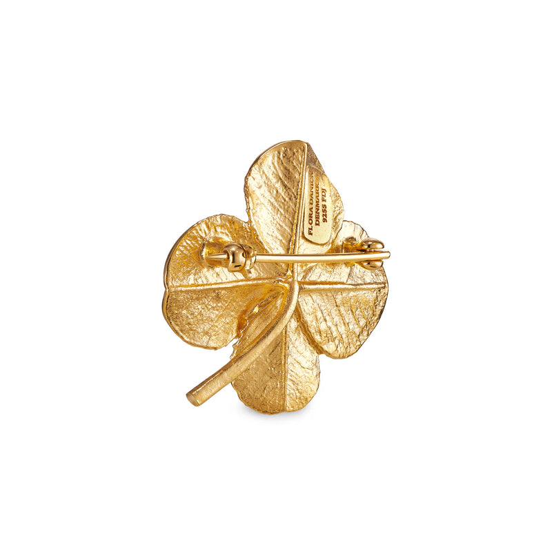 Flora Danica Four Leaf Clover Brooch With Pavé Gold Plated