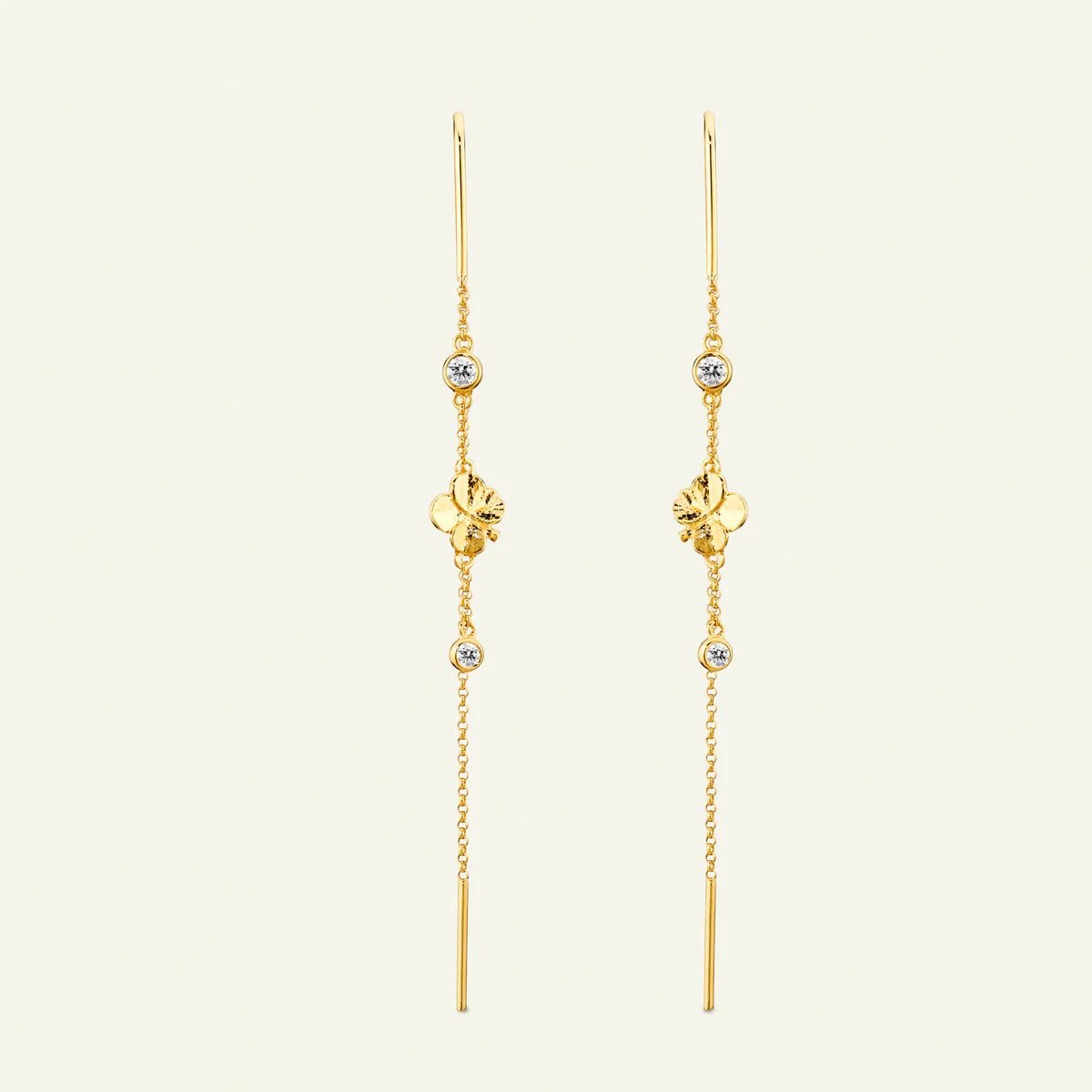 Flora Danica Four-Leaf Clover Chain Earrings Gold-Plated 