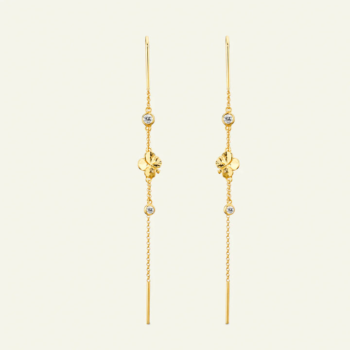 Flora Danica Four-Leaf Clover Chain Earrings Gold-Plated 