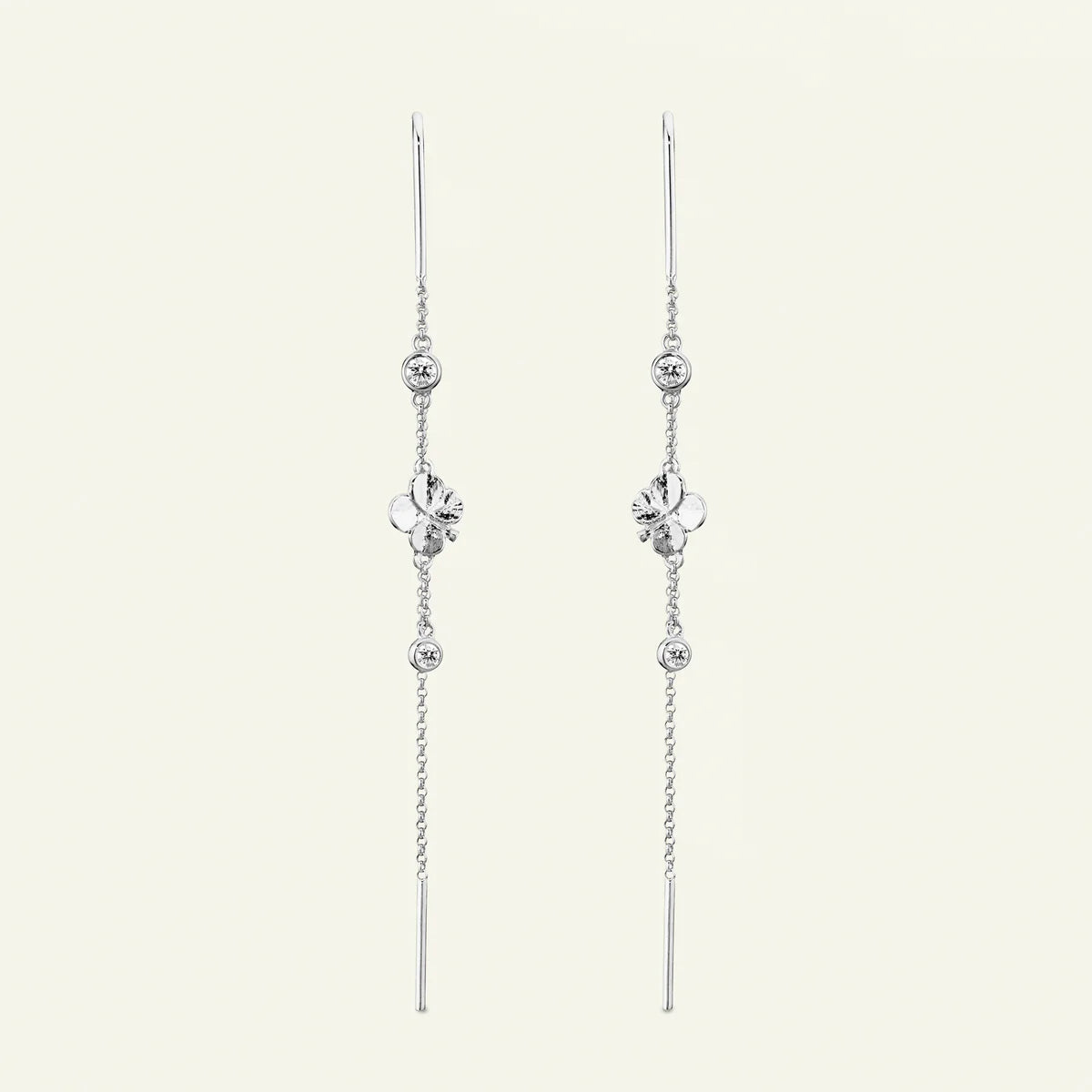 Flora Danica Four-Leaf Clover Chain Earrings in Silver 