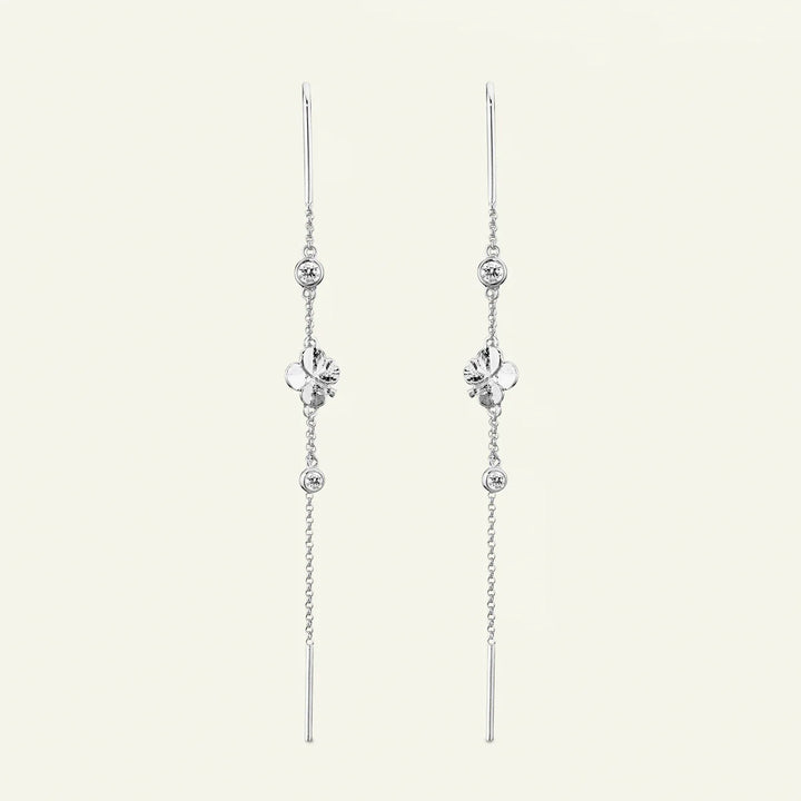 Flora Danica Four-Leaf Clover Chain Earrings in Silver 