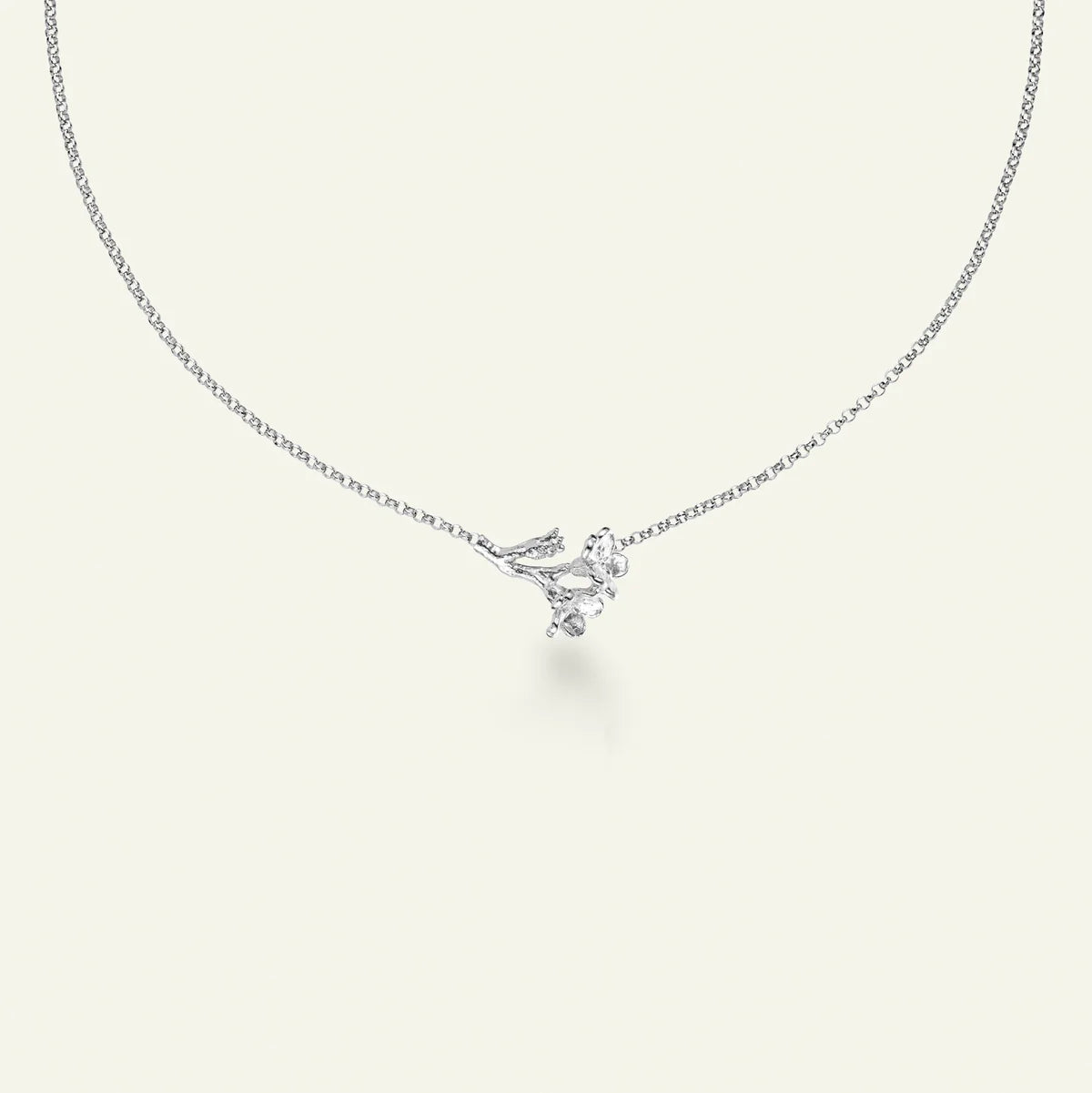 Flora Danica Forget-me-not Flower on Stem Necklace in Silver 